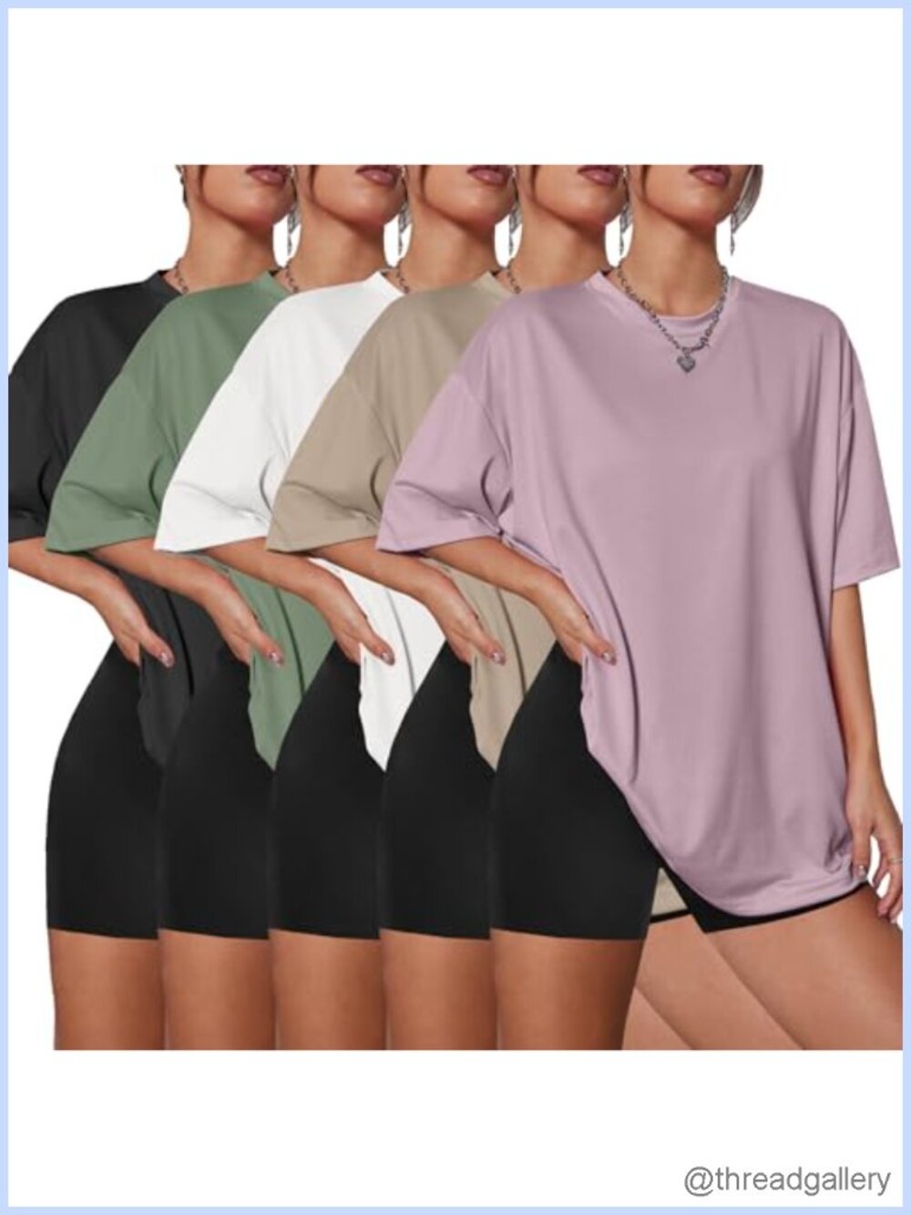 Oversized Crew Neck T-Shirts Buttery Soft Drop Shoulder Workout Tops 5 Pack